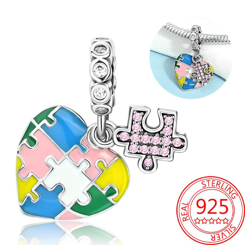 Breloque Pendentif Perles Cœur Rose Scintillant Cuivre Compatible Bracelet Original Pour Femmes Bijoux Cadeaux Saint-Valentin