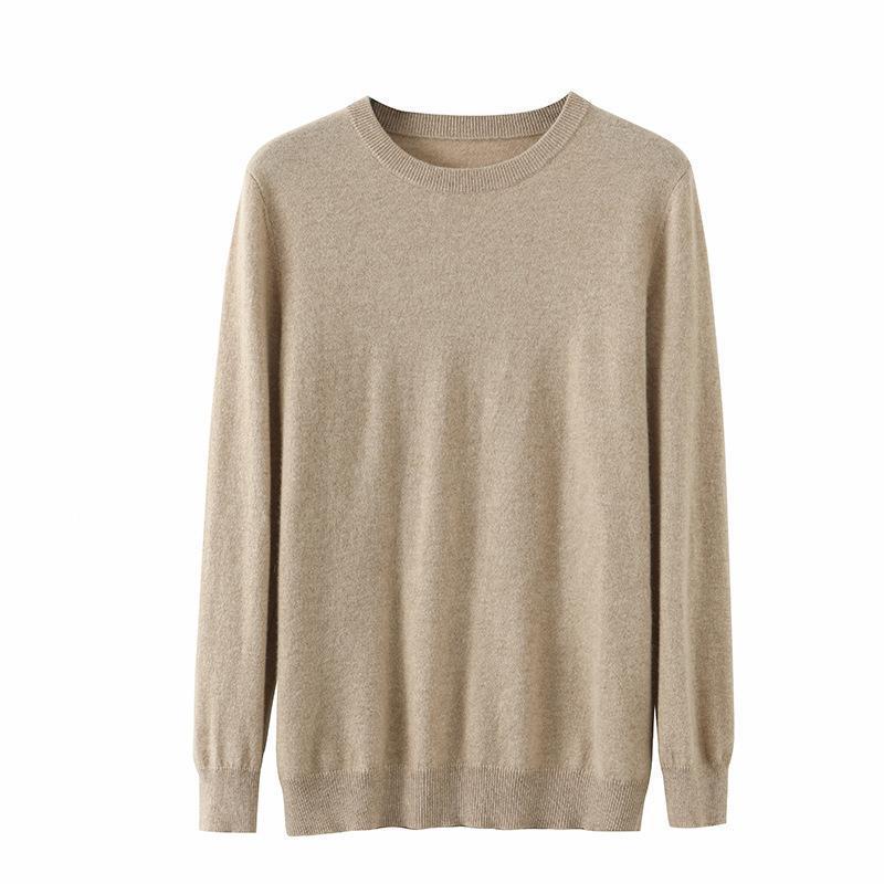 Men's 100% Cashmere Crew Neck Sweater - British Style Slim Fit for Autumn/Winter
