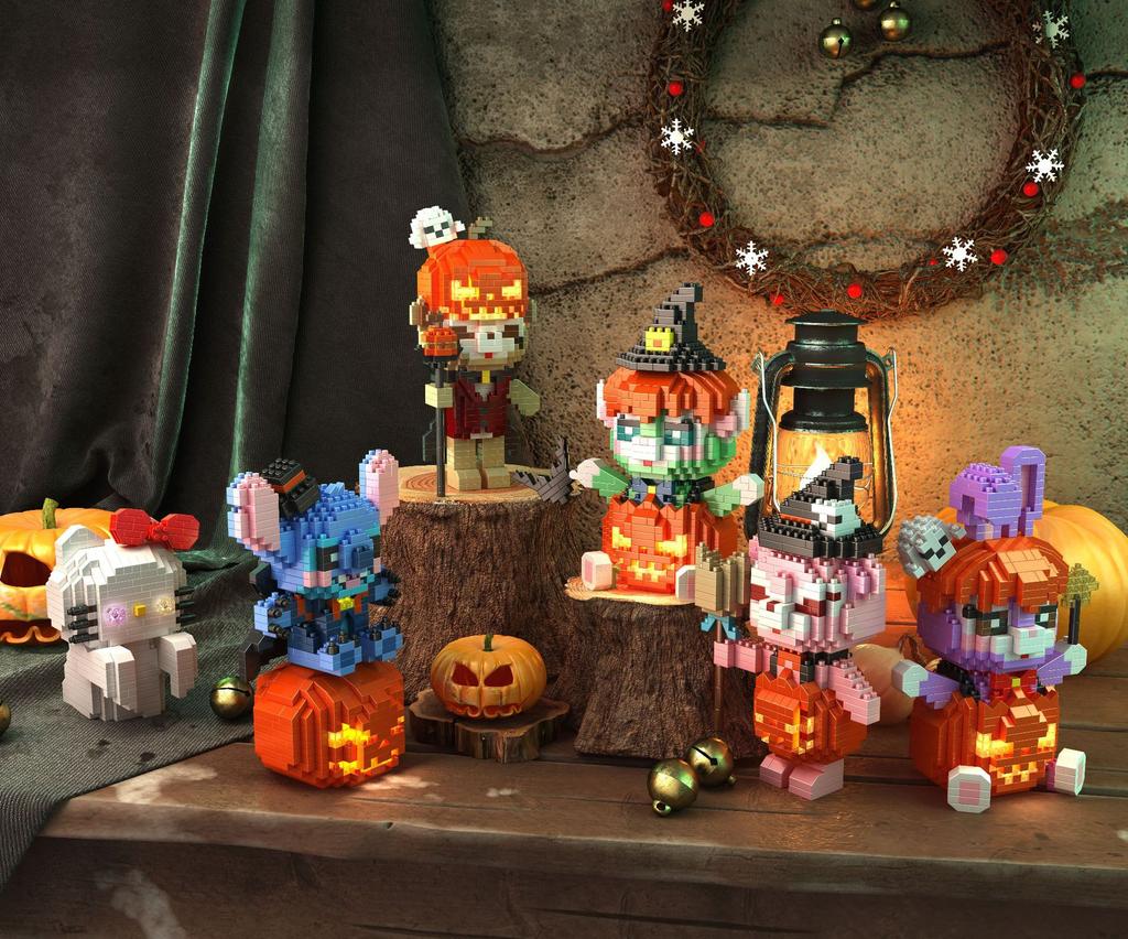 Halloween Stitch Building Blocks Kitty Duffy Disney Cos Pumpkin Ghost Micro Bricks Mini Figure Assembled Toy For Home Decoration