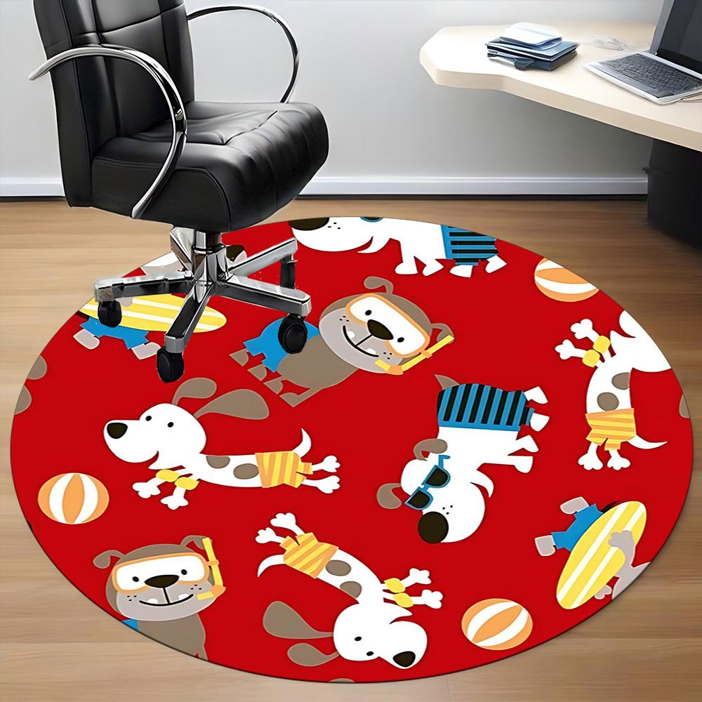 1PC Dogs Playtime Pattern Office Round Area Rug, Mat Suitable For Office, Under Office Chairs Bedroom Living Room Home Decor, Room Deco
