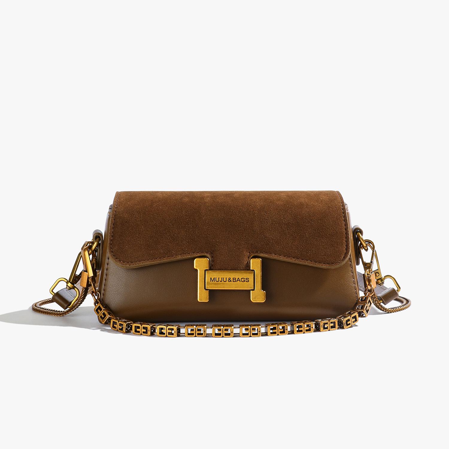 

Женская сумка через плечо Retro Frosted Chain - Маленькая квадратная фактурная сумка-мессенджер с застежкой-молнией коричневый