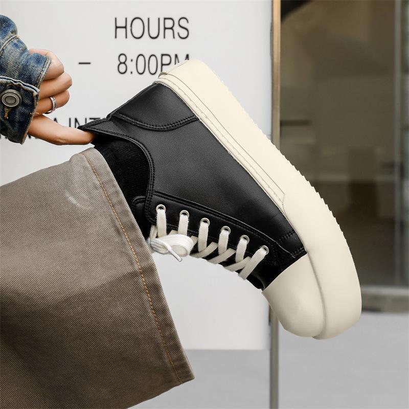AFANTING Men's Trendy Upturned Leather Skate Shoes with Thick Sole and Oreo Scent, Model 270