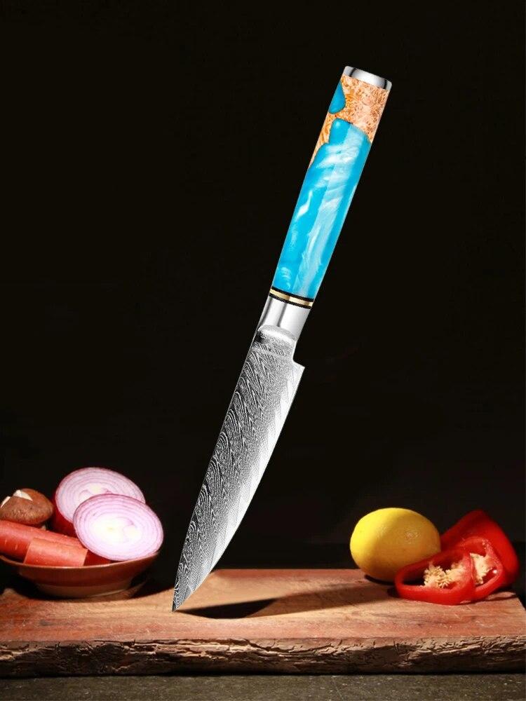 Kitchen Utility Knife 5-inch Damascus Steel Peeling Boning Sharp Knife Slicing Meat Cutting Sharp Sushi Sashimi Chef's Knife