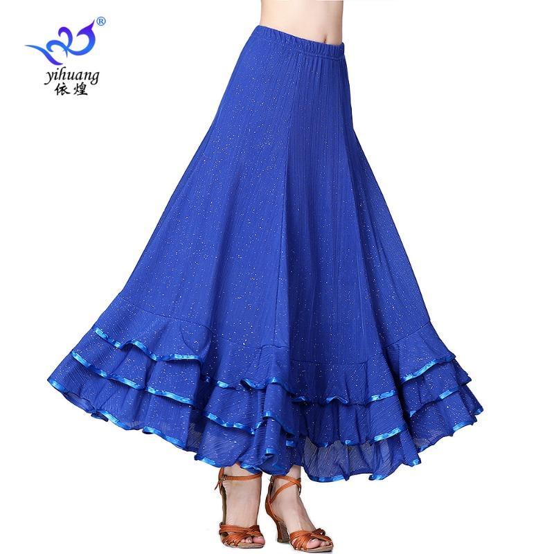 

Костюм для современного танца Танцевальная юбка Юбка для танцевальной практики Платье с пайетками для бальных танцев Костюм для бальных танцев Длинная юбка Костюм для выступлений XL сапфировый