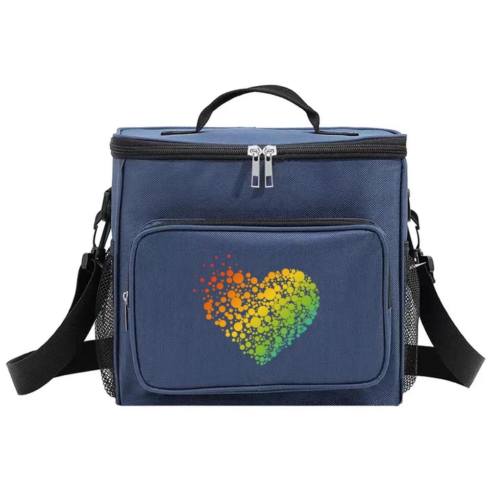 Thermal Organizer Handbag Insulated Lunch Bags Cooler Box for Student Portable Waterproof Camping Storage Boxes Love Printing