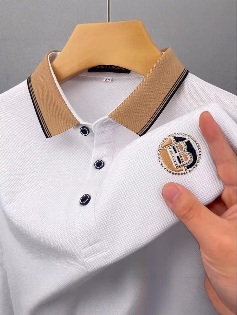 

Мужская приталенная футболка с коротким рукавом и отложным воротником - Модная корейская однотонная летняя футболка M