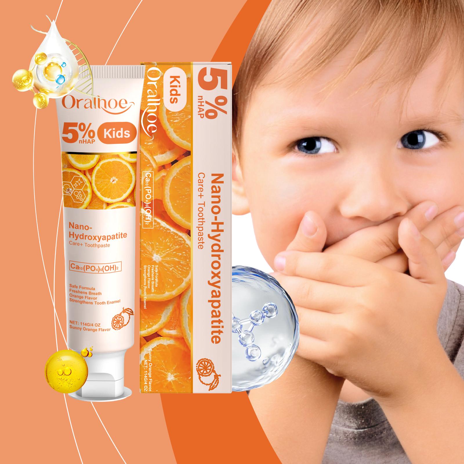 Oralhoe Sweet Orange Flavor Children s Oral Care Toothpaste Cleans teeth Makes teeth shiny Protects the mouth Freshens 114g