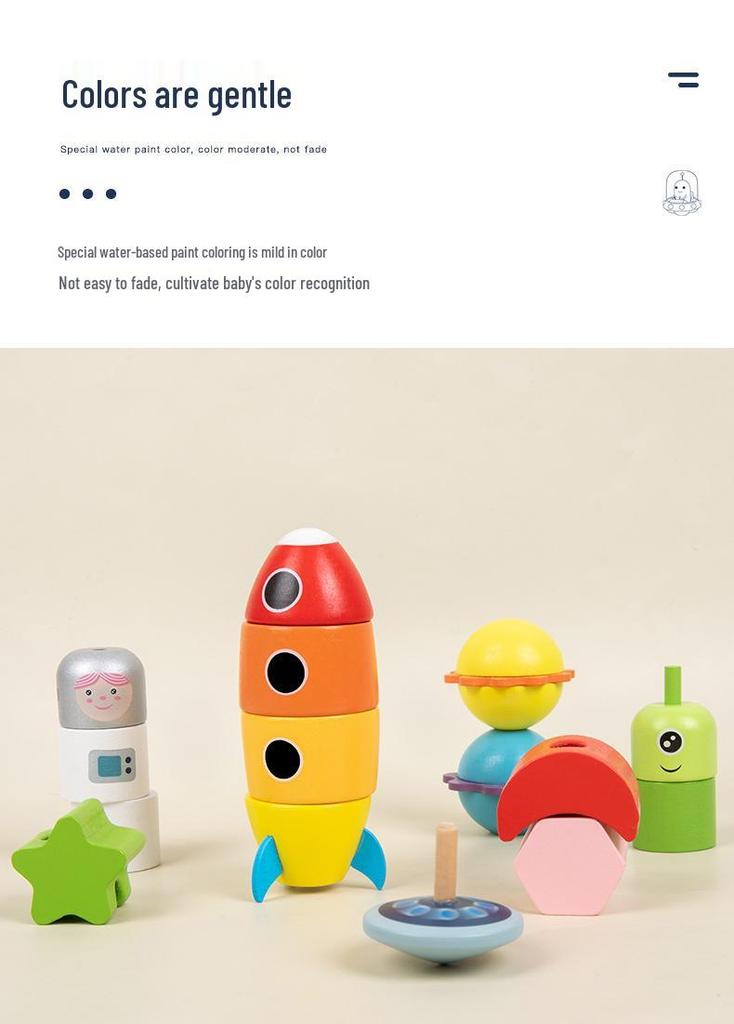 Wooden Space-Themed Bead Rolling Educational Stacking Toy for Children