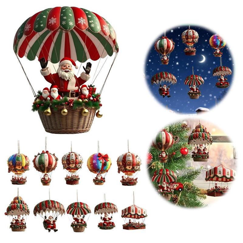 Christmas Wooden Hot Air Balloon Santa Claus 2D Flat Wooden Pendant Christmas Tree Decoration Perfect Holiday Gift Decor