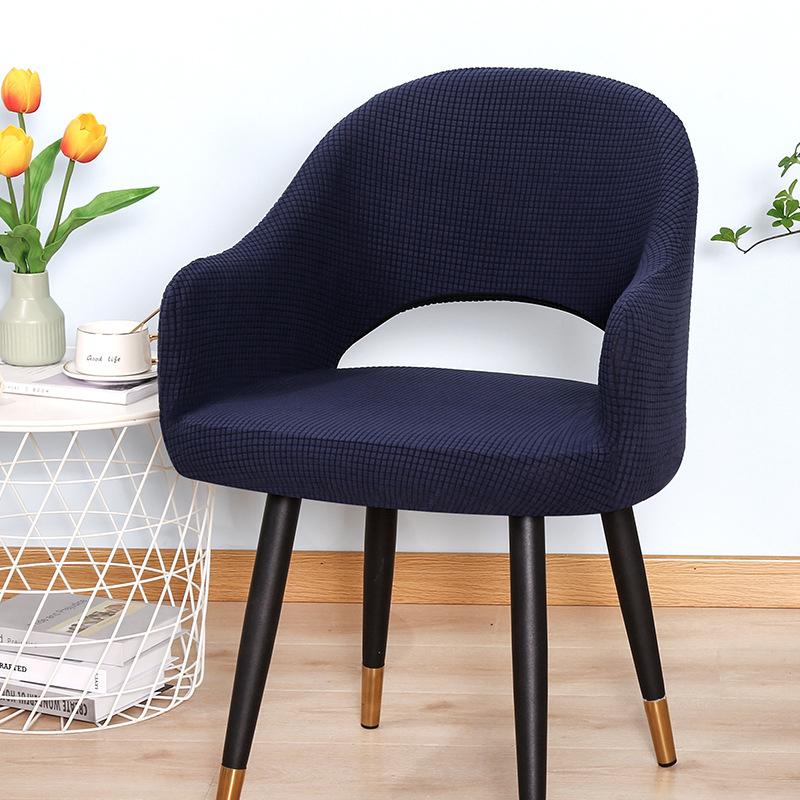 Nordic Curved Chair Cover Jacquard Spandex Hollow Arc Back Armchair Covers For Dining Room Coffee Bar Make Up Chair Cover