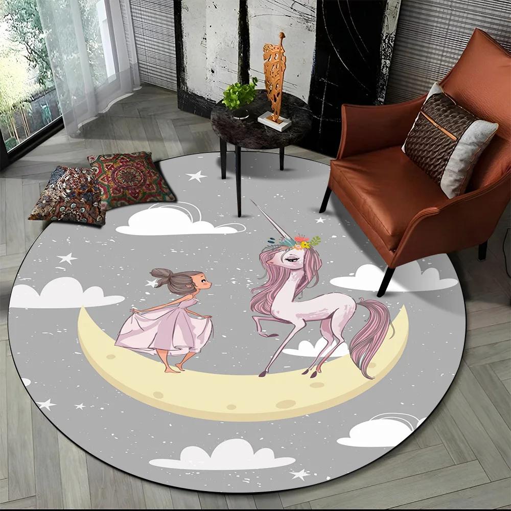 Cartoon Ballet Girl Round Carpet Fairy Ballerina Unicorn Rug for Living Room Bedroom Child Room Decor Doormat Non-slip Floor Mat