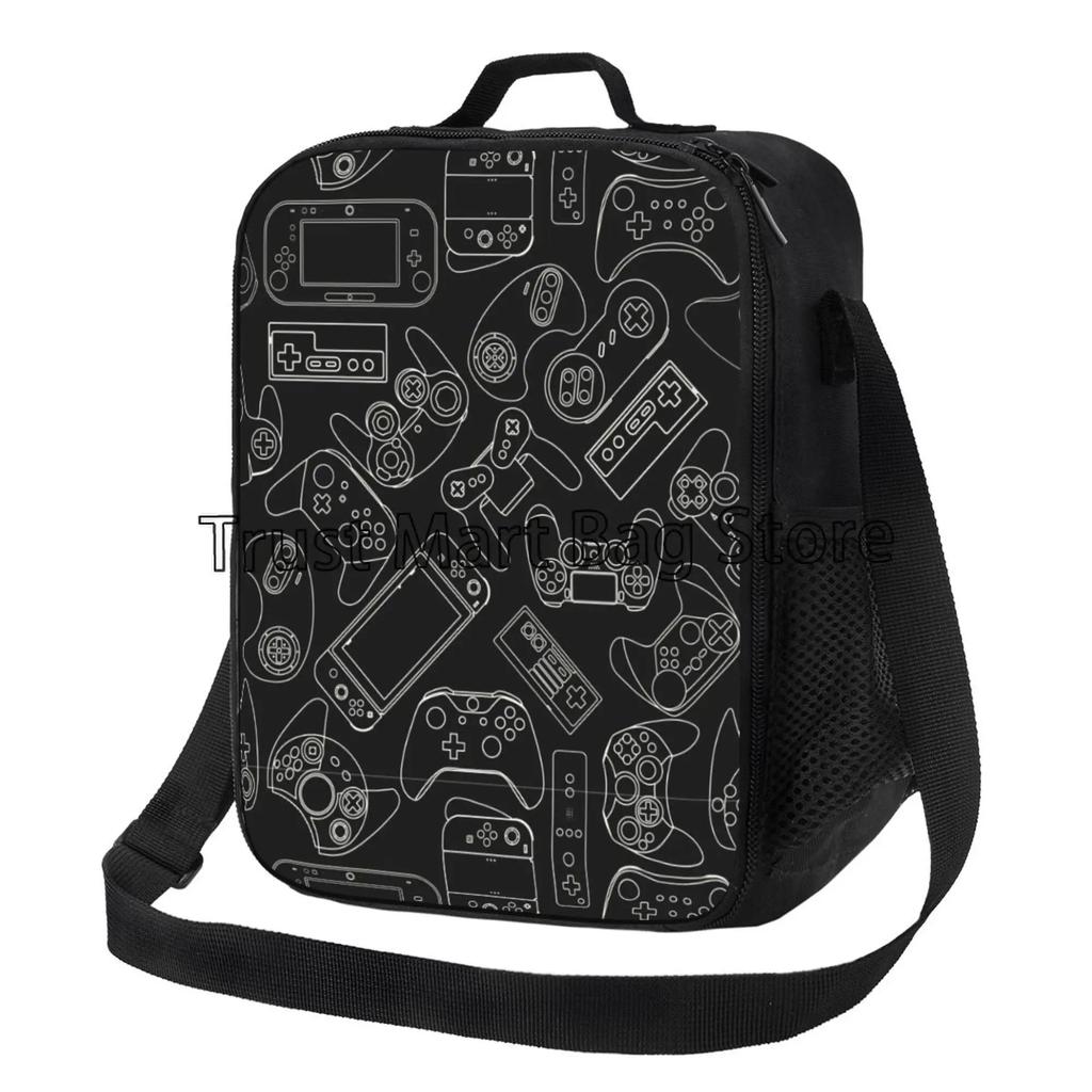 Colorful Video Game Lunch Bags Thermal Lunch Box Insulated Cooler Bag Reusable Tote Shoulder Bag for Outdoor Picnic Meal Office