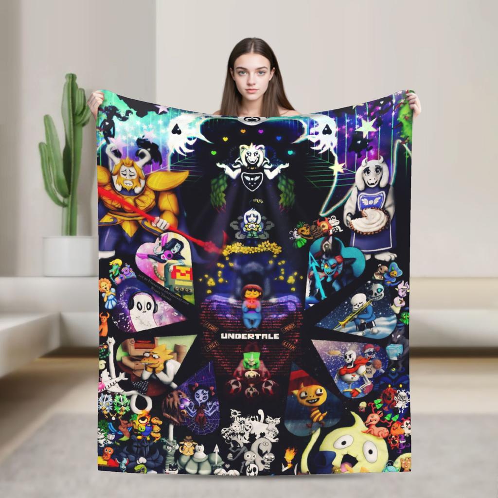 Undertale Sans Skeleton Fashion Blankets Flannel All Season Game Cartoon Anime Portable Lightweight Throw Fashion Blanket for Bedding Throws