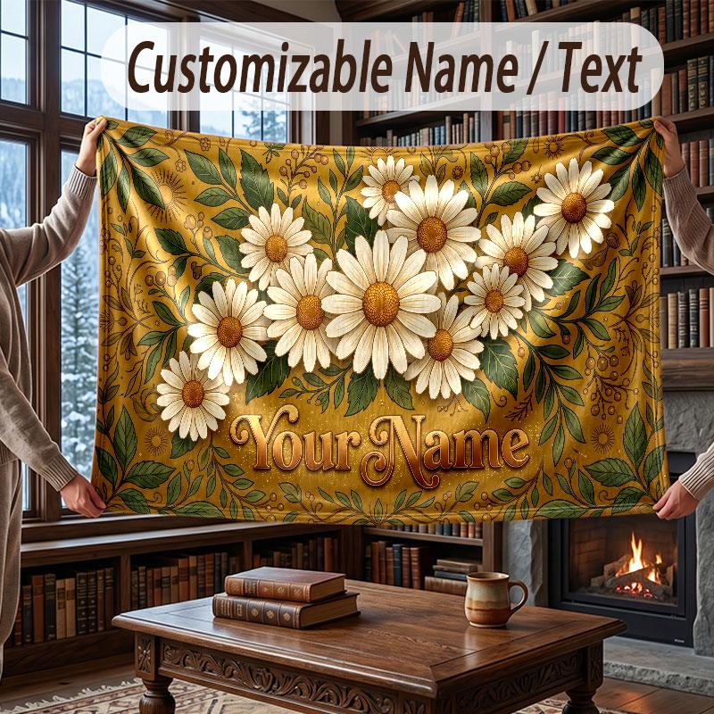 Floral Garden Theme Throw Blanket Custom Name Text Personalized Blanket Soft Cozy Blanket for Home Sofa Bed