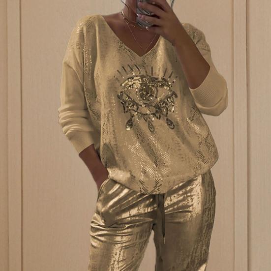 

Yousheng Женский топ с v-образным вырезом и длинными рукавами Devil s Eye Hot Stamping Повседневная футболка Дышащая стильная дизайнерская блузка для повседневного ношения в отпуске