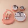 Color Kids 6PCS Baby Feeding Set Stainless Steel Silicone Bowl Plate Bib Detachable Weaning Tableware BPA Free Infant Training