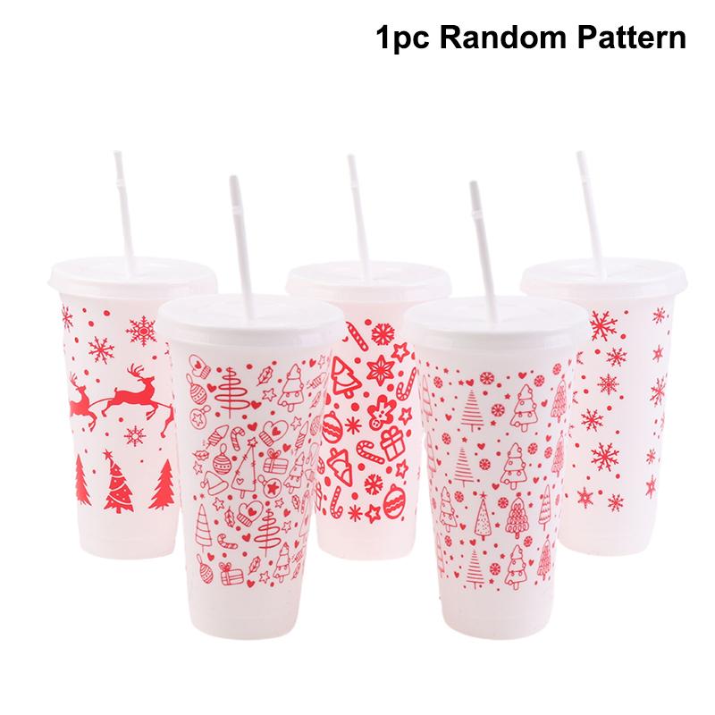 710ML Christmas Coffee Straw Cup Reusable Xmas Tree Snowflake Plastic Cup With Lid New Year 2026 Christmas Party Favors Decor