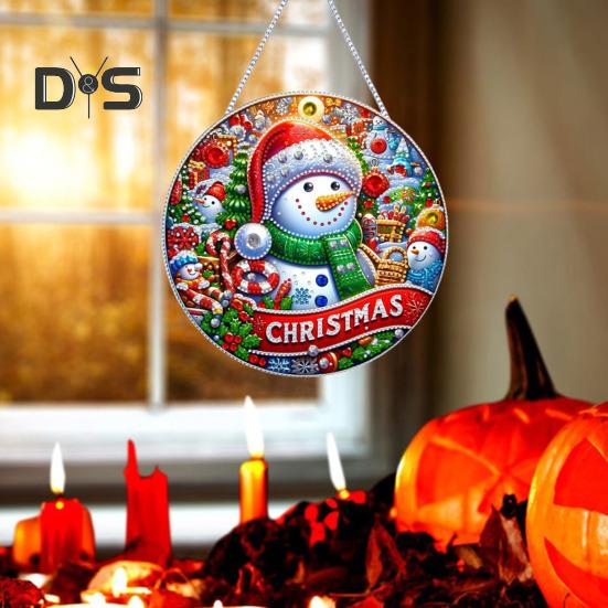 Christmas Rhinestone Pendant Hanging Santa Snowman Tree Ornament DIY Double Sided Rhinestone Art for Wall Door Window Fireplace Decor