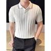 American Style Half-Zip Mercerized Cotton Ice Silk Polo Shirt Men High-End Striped Slim Fit Short Sleeve Sweatshirt Turn-Down Collar Workwear T-Shirt