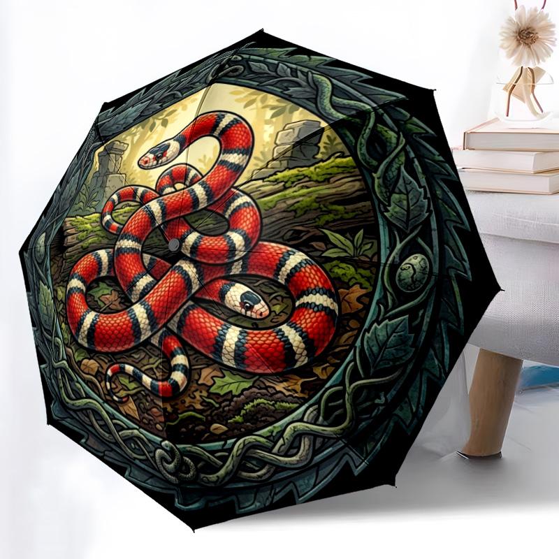 Snake Ancient Ruins pattern umbrella, portable and foldable design, 8 ribs, a casual accessory for Halloween, Christmas, and birthday gifts. разноцветный