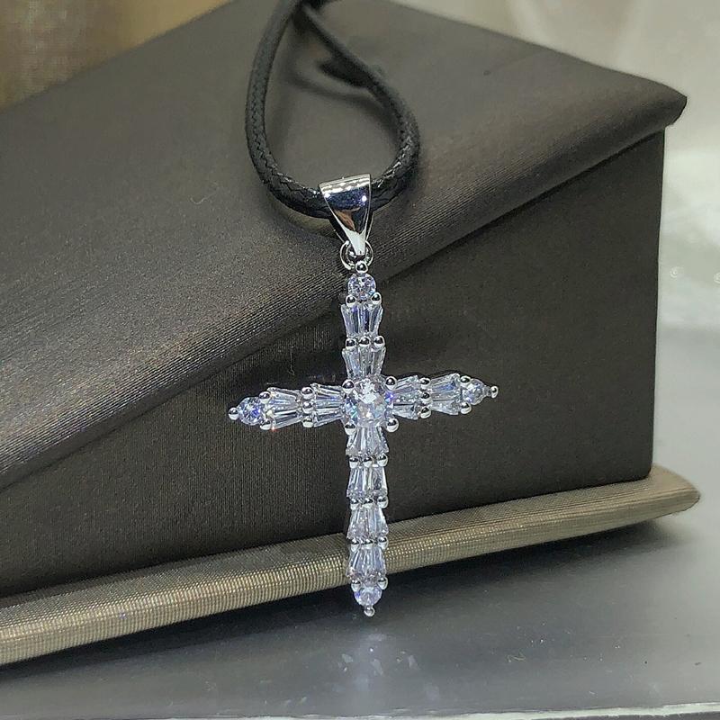925er Sterlingsilber Beliebter Weißer Zirkonia Kreuz Anhänger Neue Halskette Für Damen Party Geburtstag Schmuck Geschenk