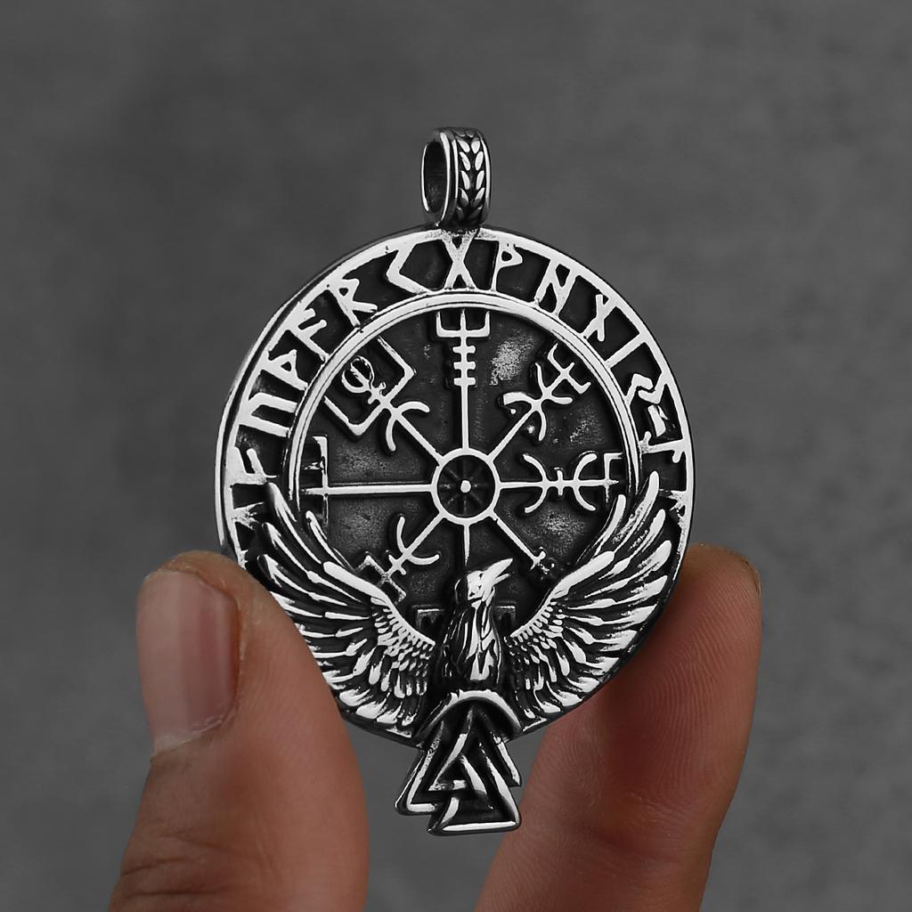 316L Stainless Steel Viking Rune Odin Crow Pendant Necklace For Men Nordic Vintage Jewelry Accessories