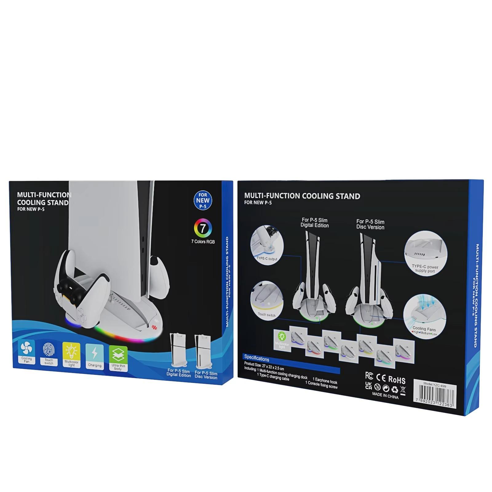 

Охлаждающая станция для зарядки, охлаждающая подставка для контроллера, эффективное рассеивание тепла, цветная подсветка RGB, эффективное зарядное устройство для консоли PS5 Slim 27*22.5*2.5cm белый
