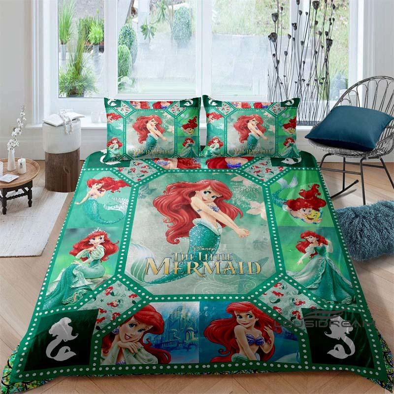 Cartoon The Little Mermaid Duvet and Pillowcase Bedding Set, for Boys and Girls' Bedroom Decor, Children's Gifts.