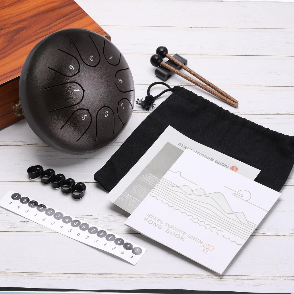 uxcell Steel Tongue Drum, 6" 8-Note Steel Hand Drum with Bag, Mallets, and Music Sheet, Worry-Free Drum for Yoga, Meditation, and Camping (Bronze)