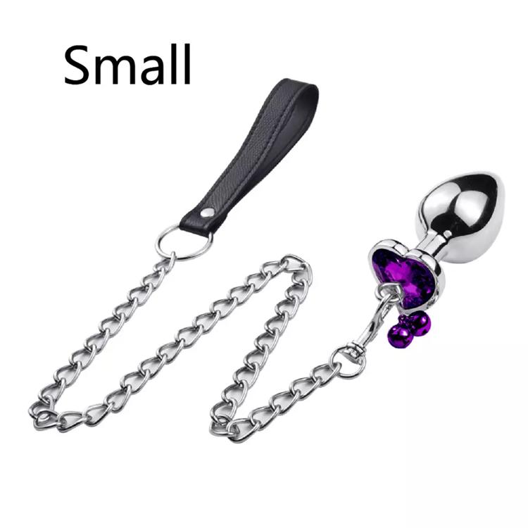 Jewelry Design Sex Product Heart Shape Diamond Anal Butt Plug With Two Bells with Metal Chain