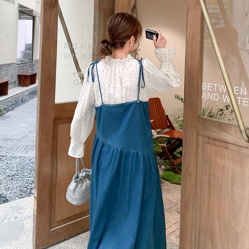 Spring 2025 Polka Dot Denim Suspender Dress: Fashionable, Stylish, and New