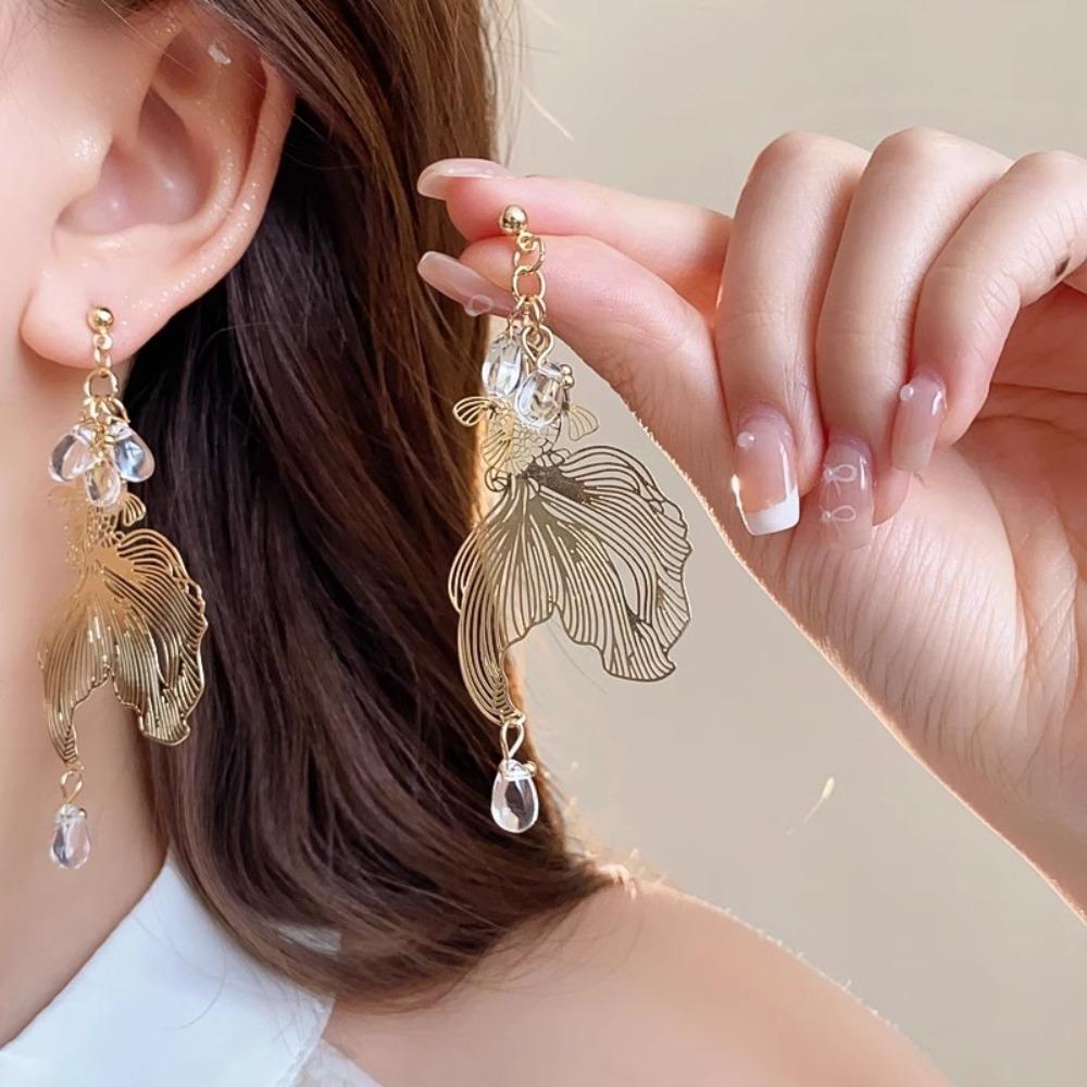 Koi Carp Pendant Goldfish Eardrop Ear Jewelry Metal Dangle Earrings Simple Goldfish Earrings  Women