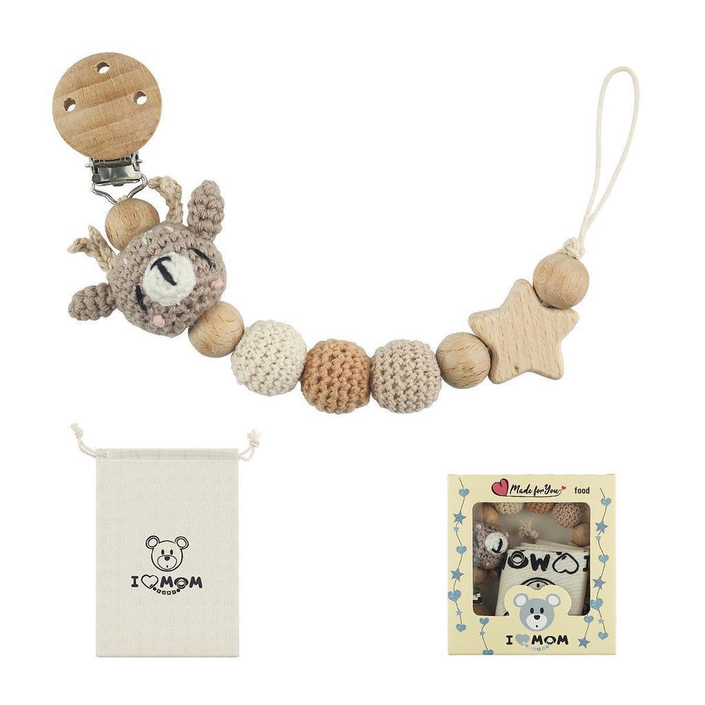 Crochet Baby Pacifier Chain with Cartoon Animal Teether - Anti-drop Design
