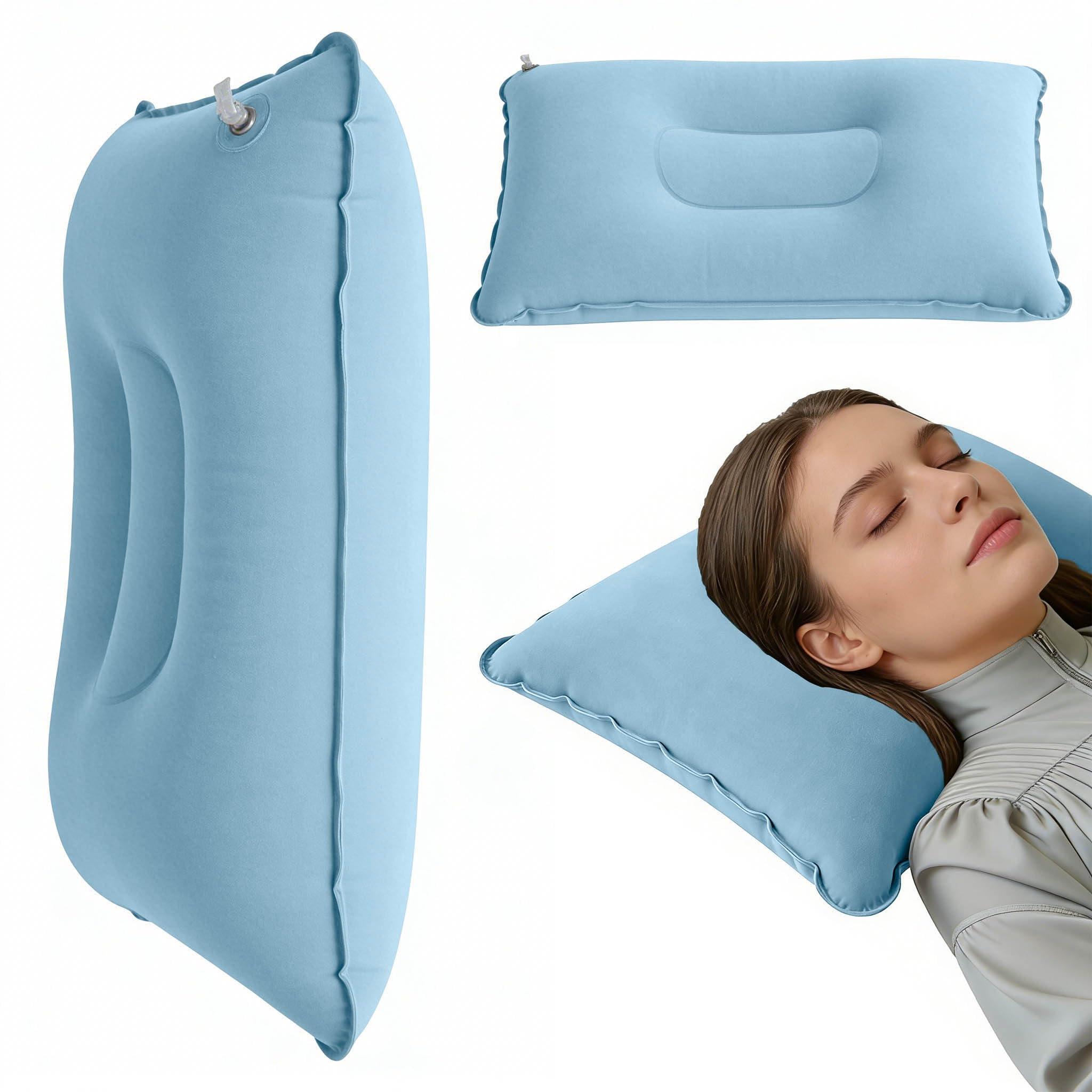 

Inflatable Travel Pillow Portable Air Pillow Compact Adjustable Support for Camping, Hiking, Home Office Napping and Sleeping небо синє кольору
