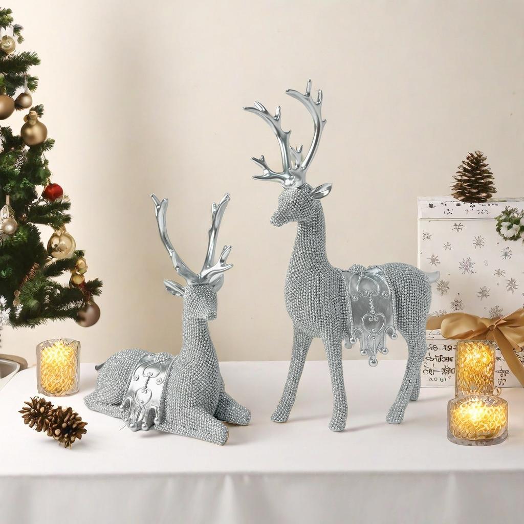 European Style Minimalist Christmas Bead Deer Ornament Simulation Resin Home Holiday Desktop Decoration Ornament
