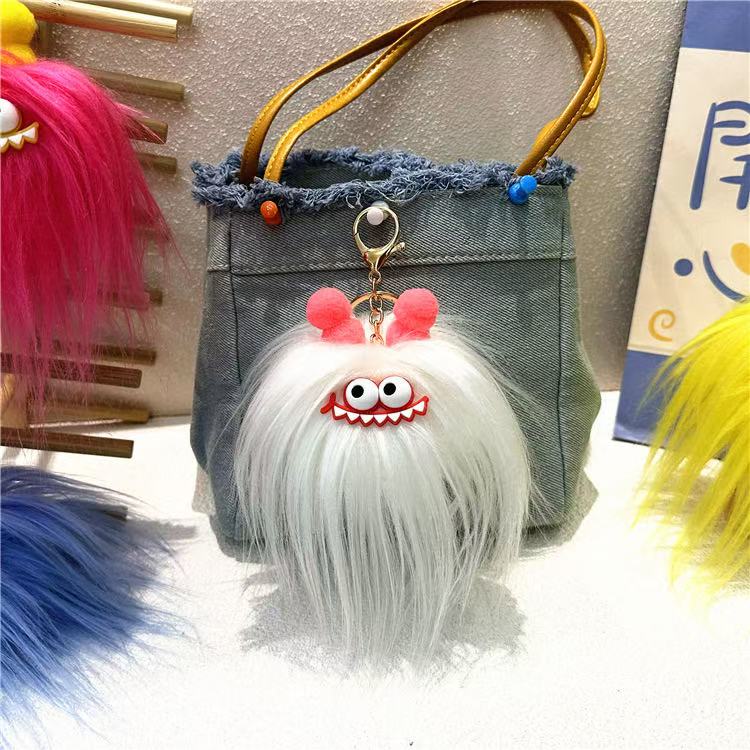 1PC Funny Sausage Mouth keyring, Cute backpack Bag Pendant Cartoon Fried Doll Keychain Sausage Mouth Plush Toy