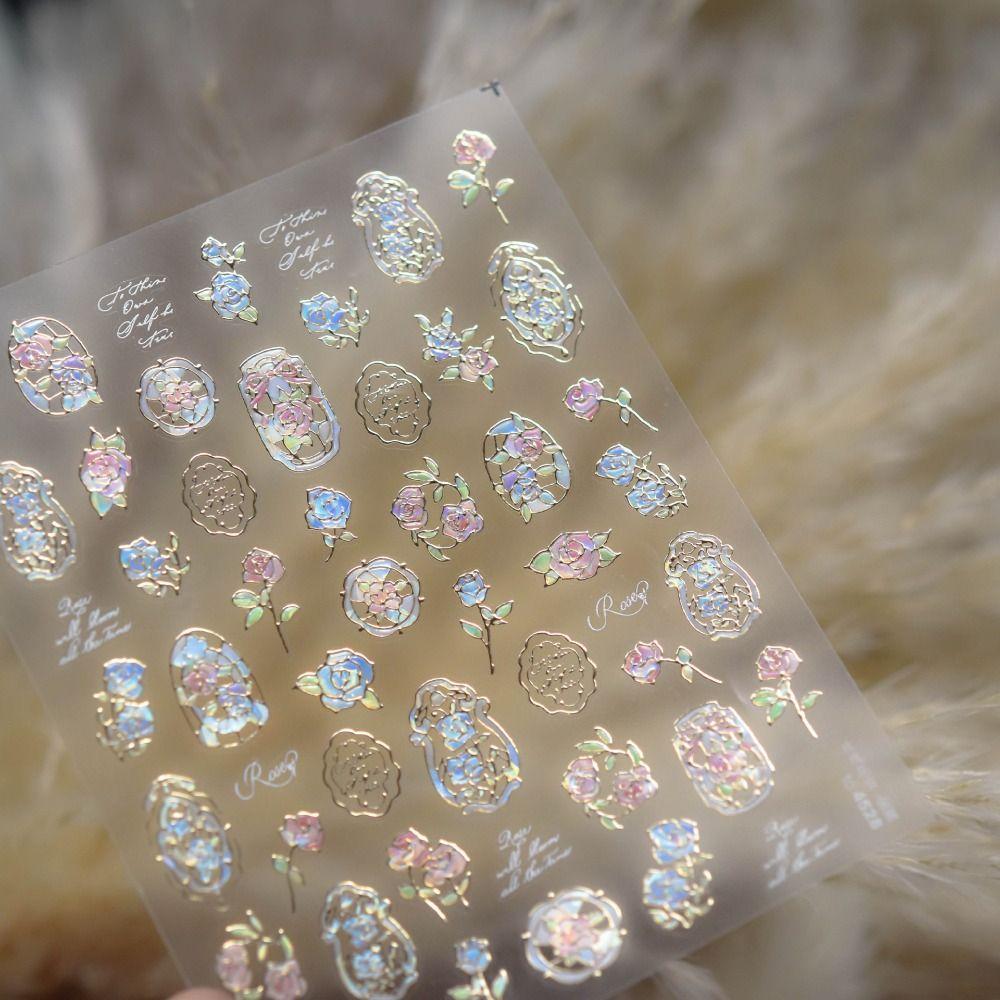 Self Adhesive Flower Nail Stickers 5D Nail Decals DIY Shell Light Nail Stickers Women