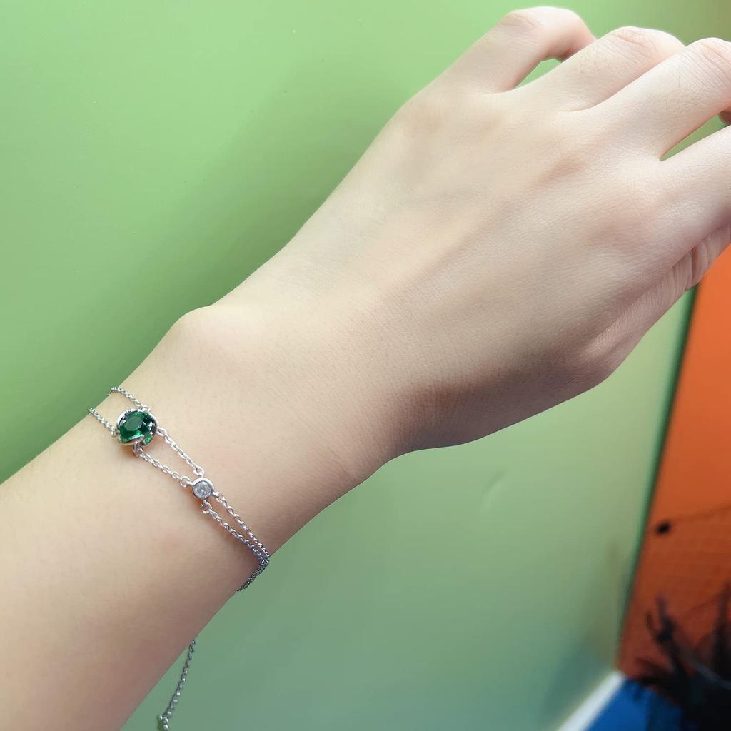 KIMIEVOL Emerald Bracelet with May Birthstone and Rose Flower Design in Sterling Perfect for White or Gift Wrapping Women's Silver. Day, Birthdays,