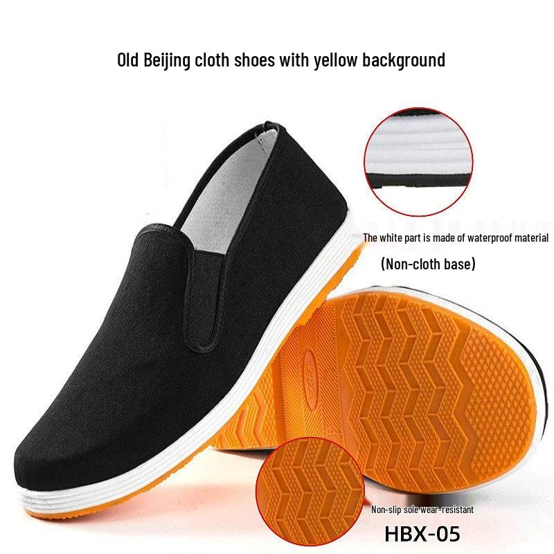 Old Beijing Men's Slip-On Cloth Shoes, Breathable with Cow Tendon Sole, Black, Suitable for Spring and Summer.