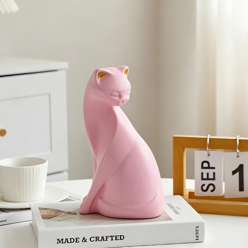 Minimalistische Rosa Katze Harzfigur Dekorative Skulptur Ornament mit Goldenen Ohrakzenten für Zuhause Wohnzimmer Tischplatte Display