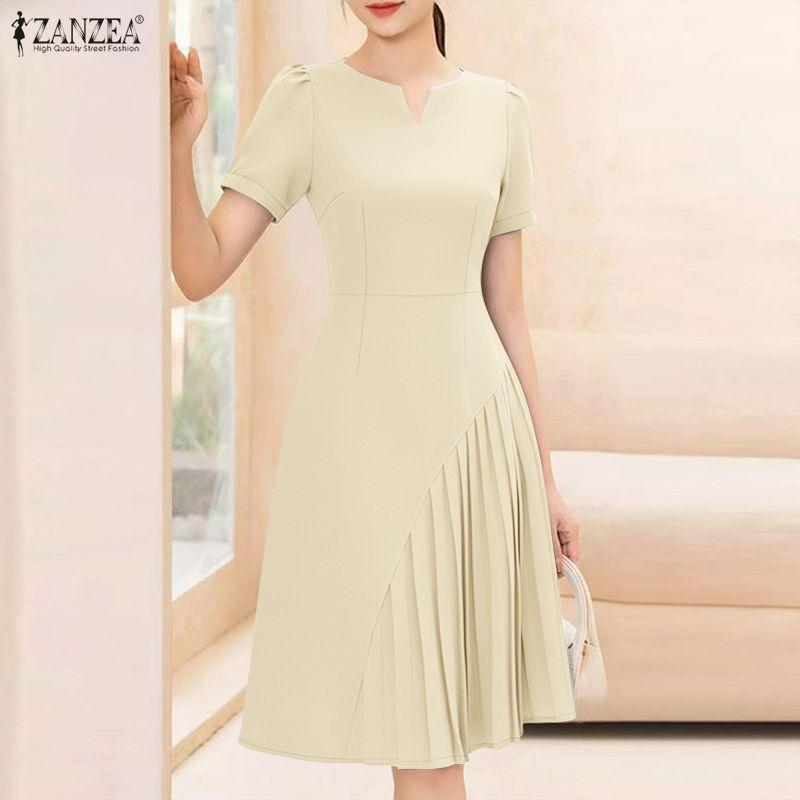 ZANZEA Abito casual da donna a maniche corte con scollo a V tinta unita