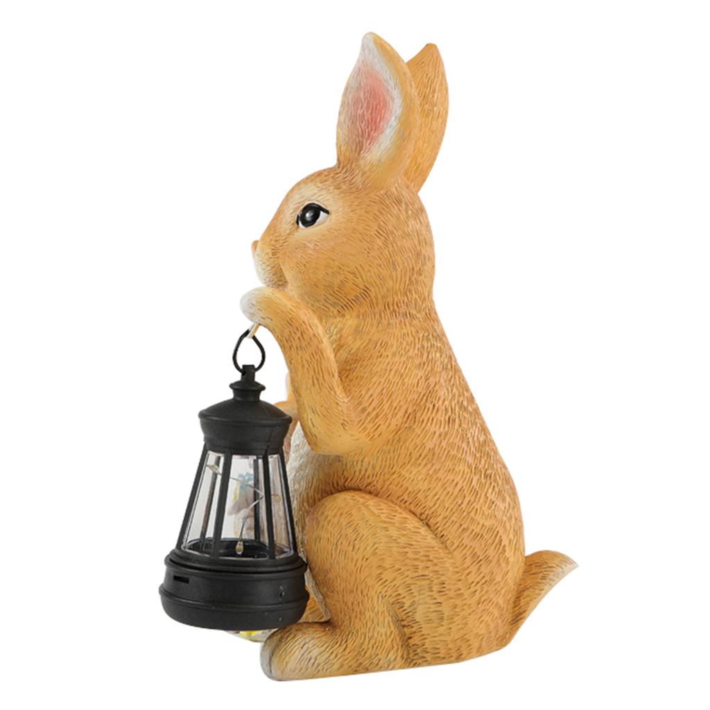 Resin Bunny Outdoor Figurines with Solar Lantern Cute Rabbit Animal Ornament for Xmas Party Outside Patio Yard Lawn Porch Decor