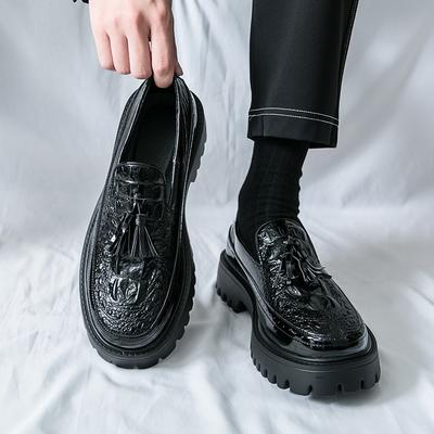 Men Alligator Pattern Leather Platform Casual Shoes Comfortable Formal Business Office Thick Soled Tassel Loafers Shoes