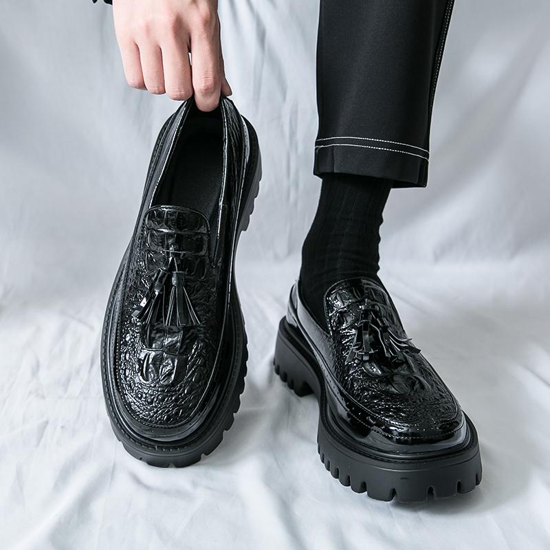 Men Loafers Black Platform Height Increase Thick Sole Shoes White Formal Business Wedding Dress Prom Tuxedo Party Shoes Large Size