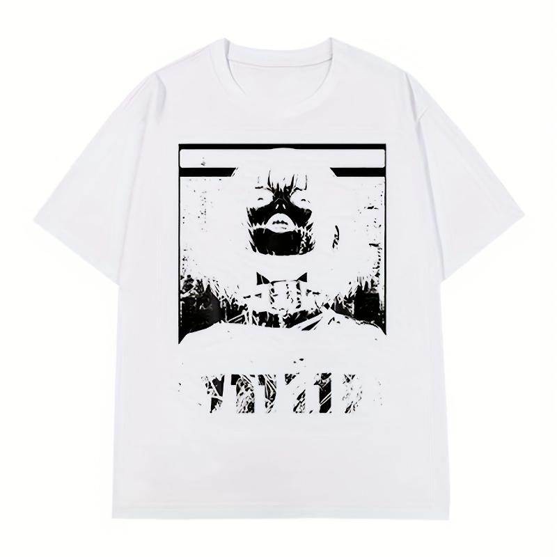 

Men s Gothic Anime Pattern T-Shirt - Black and White Print, Crew Neck Short Sleeve, Summer T-Shirt, Gothic Anime Style. 4XL