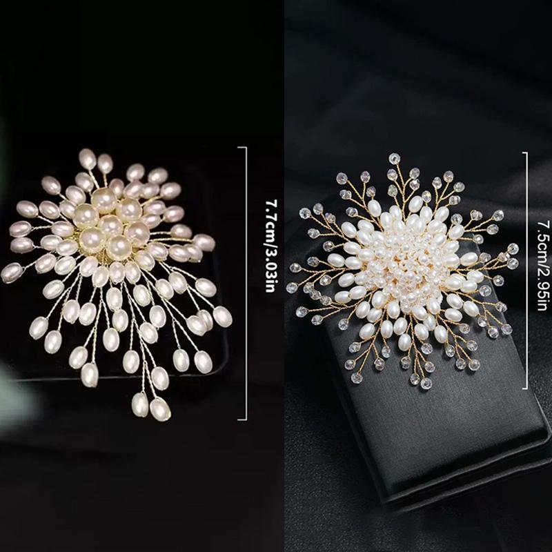 1PC Floral Shape Elegant Coat Accessories Jewelry Luxury Crystal Beaded For Women Girls Hand-woven Brooch Pin Flower Pearl
