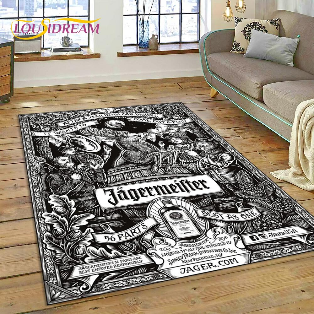 Tappeto Tappeto Logo Jaegermeister Tedesco più Recente 3D con Alce per Decorazione Soggiorno Camera da Letto, Tappetino Antiscivolo Decorazione per Divano Zerbino