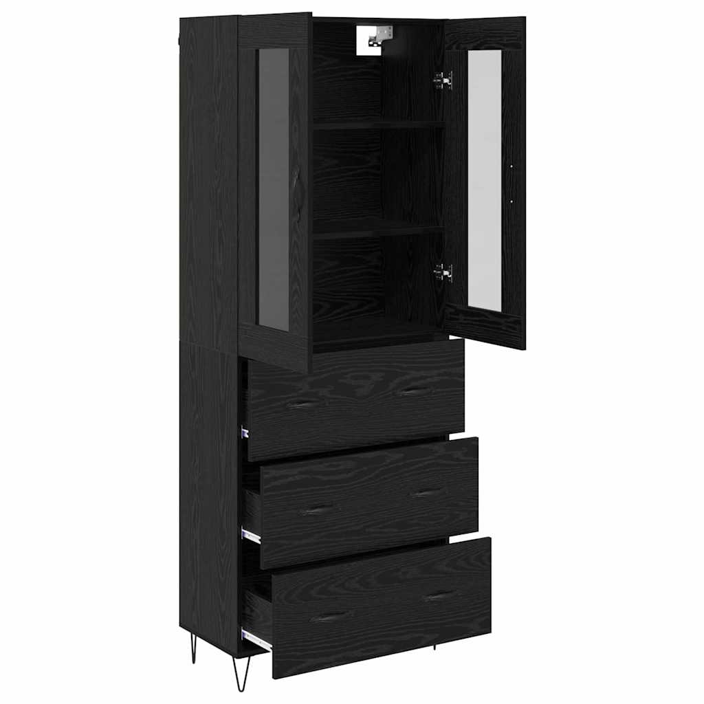 Highboard in Black Oak Look 69.5 x 34 x 90 cm Engineered Wood