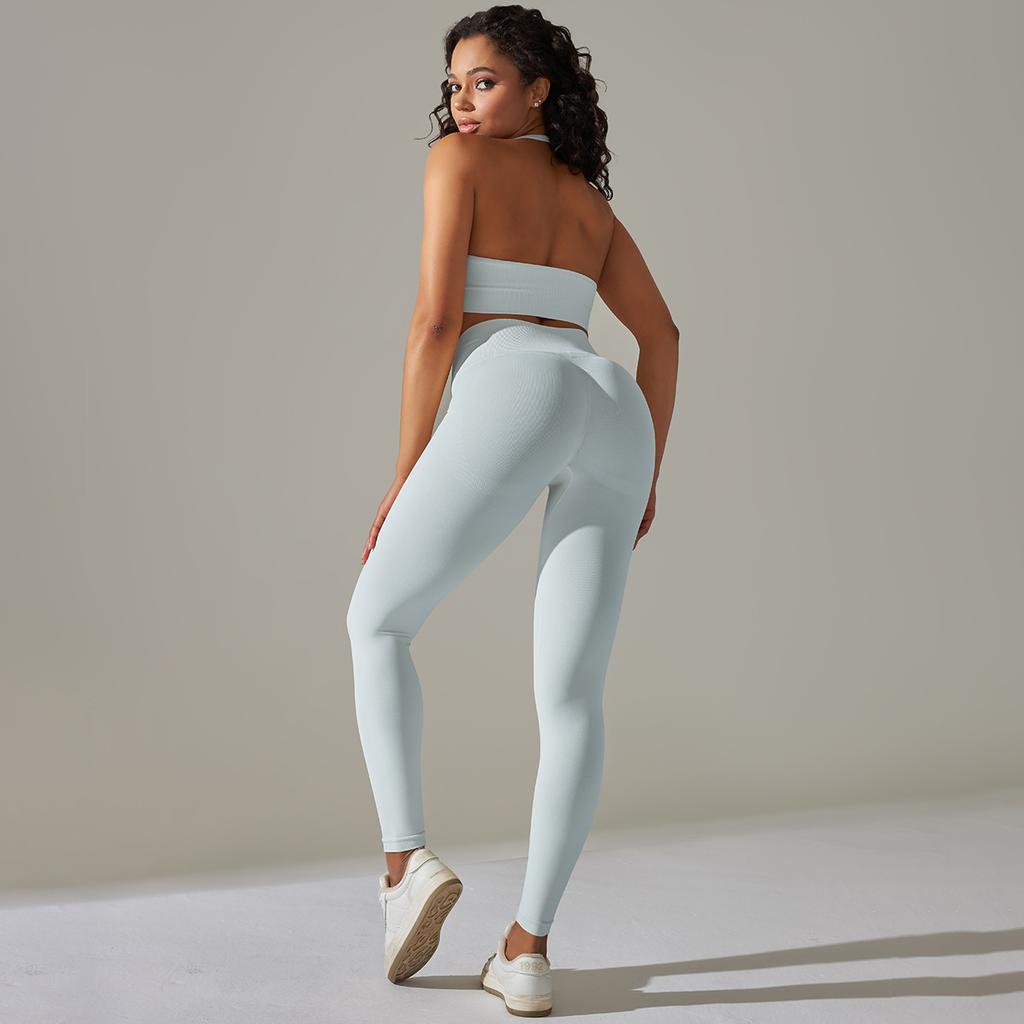 European and American seamless back neck sports underwear yoga suit fitness bra yoga pants two-piece set women