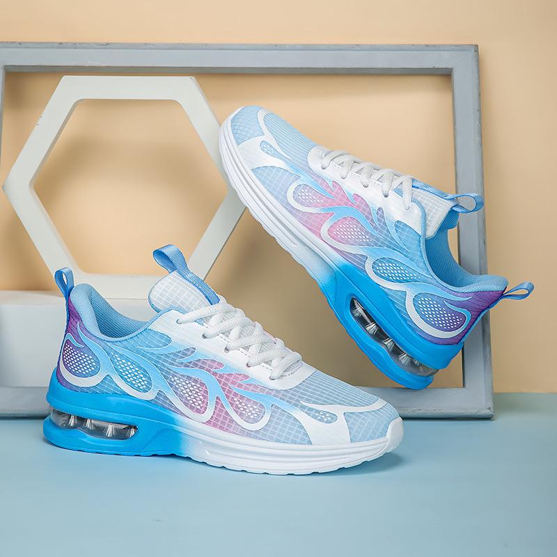 Air Cushion Women's Shoes Running Shoes Flying Woven Mesh Shoes Lace-up Size Sports Shoes Women's Flat Bottom Shock Absorption Casual Shoes Large Size